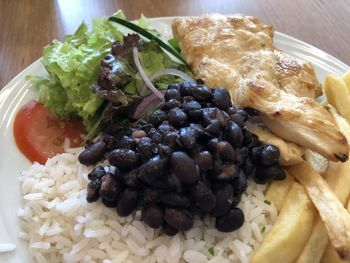 High angle view of breakfast served in plate