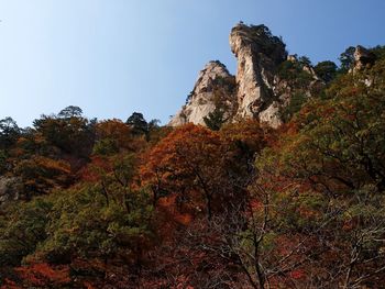 Low angle view of rocks against sky