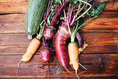 High angle view of vegetables on table