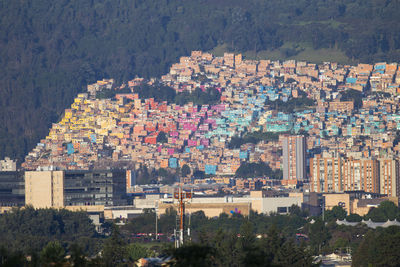 High angle view of buildings in city