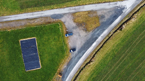 High angle view of soccer field