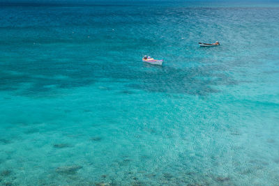 High angle view of sailboat in sea