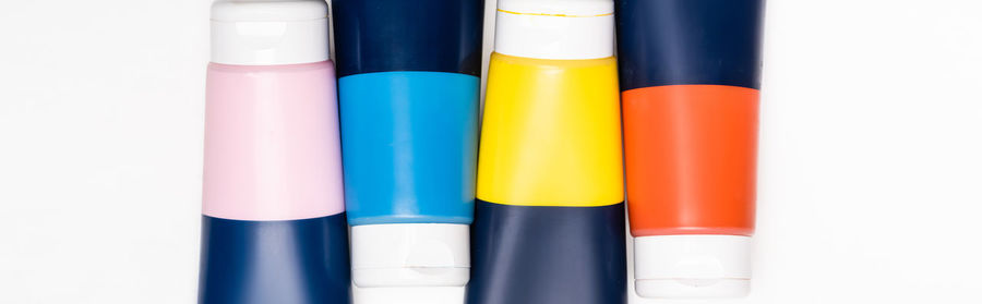 Close-up of colorful felt tip pens against white background