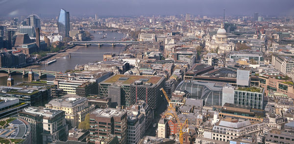 High angle view of buildings in city