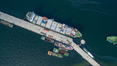 High angle view of ship on sea