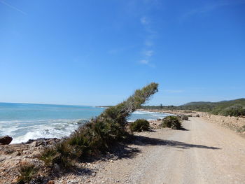 Scenic view of sea against blue sky