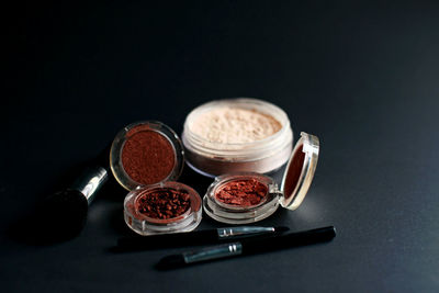 High angle view of coffee on table against black background