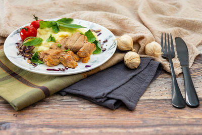 High angle view of food on table