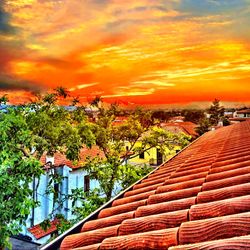 Silhouette of built structure at sunset