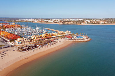 Aerial from the marina in portimao in the algarve portugal