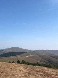 Scenic view of landscape against clear blue sky