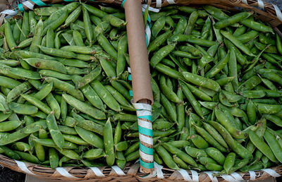 Low section of peas for sale at market stall