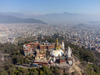 High angle view of townscape against sky