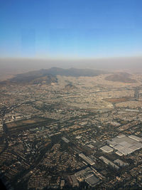 Aerial view of city against clear sky