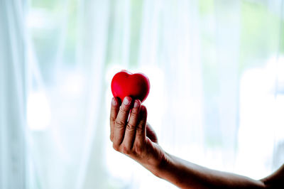 Close-up of hand holding heart shape