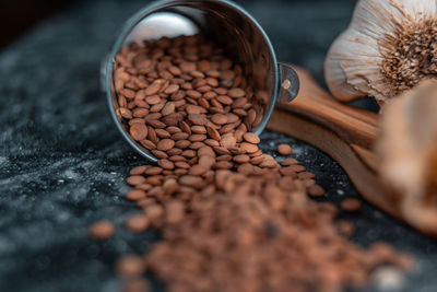 Close-up of coffee beans on table