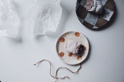 High angle view of dessert in plate on table