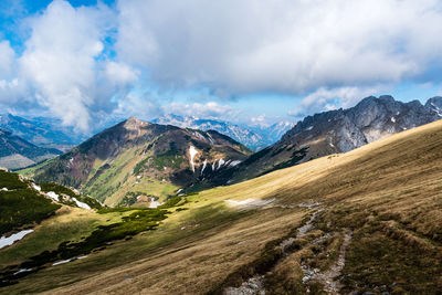 Scenic view of snowcapped mountains against sky