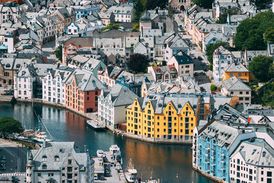 High angle view of buildings in city