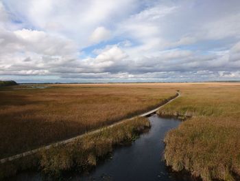 Scenic view of land against sky