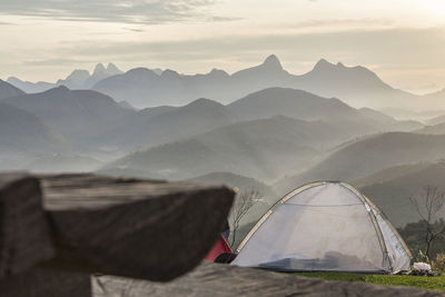 Tent on mountain against sky