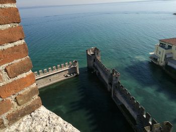 High angle view of fort on sea