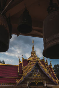 Low angle view of temple building against sky