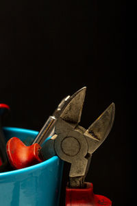 Close-up of stuffed toy against black background