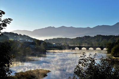 Scenic view of mountains against clear sky