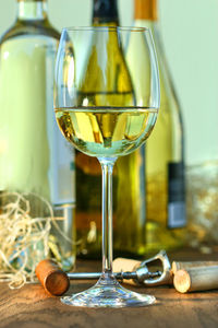 Close-up of wineglass on table