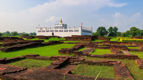 View of temple building against cloudy sky