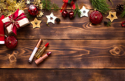 Christmas decorations on table