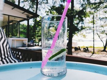 Close-up of drinking glass on table