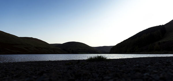 Scenic view of lake against clear sky