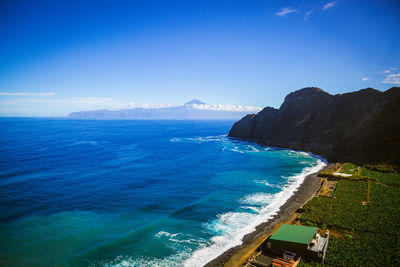 Scenic view of sea against blue sky