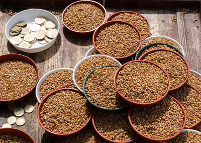 High angle view of various spices for sale