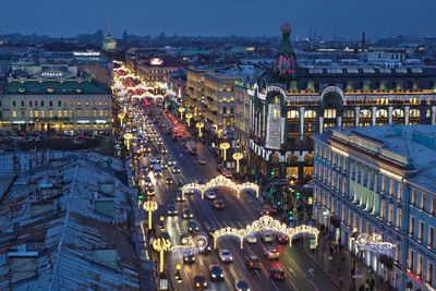 High angle view of decorated city roads
