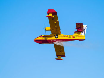 Low angle view of airplane against clear sky