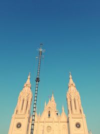 Low angle view of church against blue sky