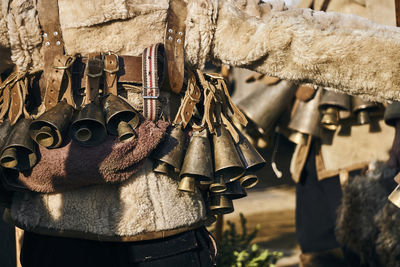 Close-up of metals hanging outdoors