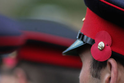 Cropped image of british army soldier wearing cap