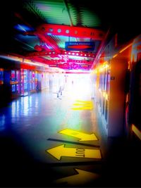 Railroad station platform at night