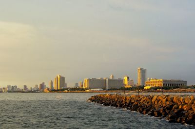 View of cityscape at dusk