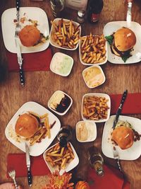 Directly above shot of served food on table