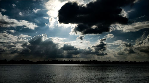 Scenic view of sea against dramatic sky