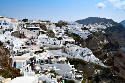 High angle view of buildings in city. santorini