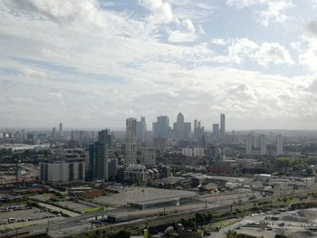 High angle view of street amidst buildings in city