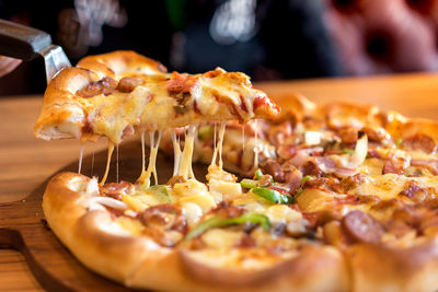 Close-up of pizza on table