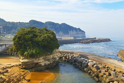 Scenic view of sea against cloudy sky