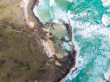 High angle view of coastline and sea